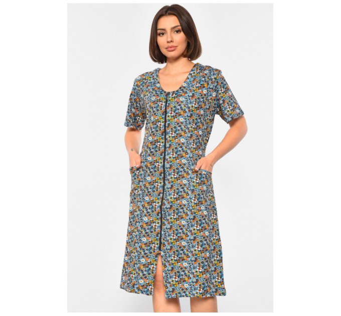 Халат женский полубатальный с принтом голубого цвета 189185L