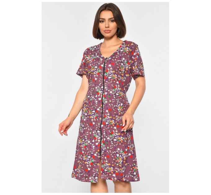 Халат женский полубатальный с принтом лилового цвета 189186L