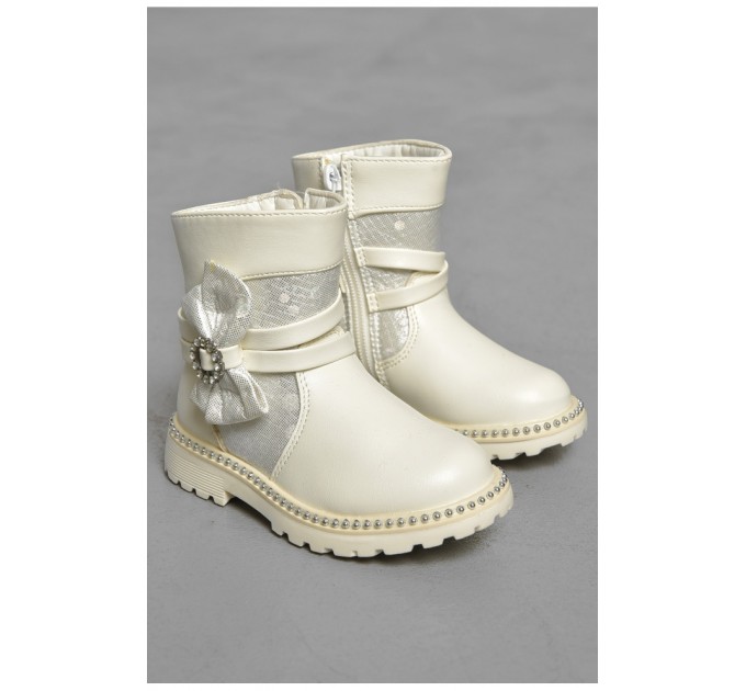 Черевики дитячі демісезон білого кольору на флісі 189301L
