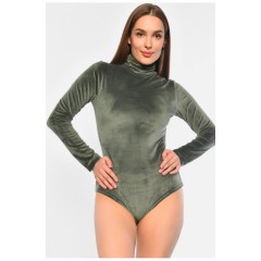 Боди женское однотонное велюровое цвета хаки 189394L