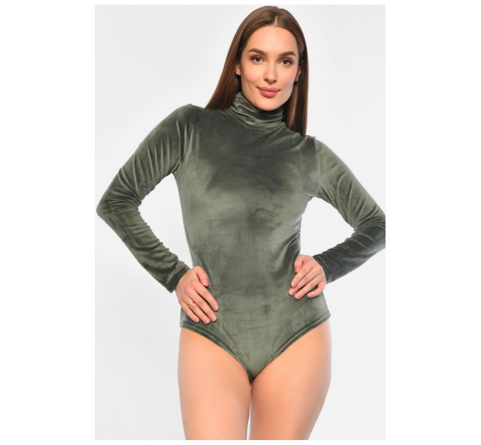 Боди женское однотонное велюровое цвета хаки 189394L