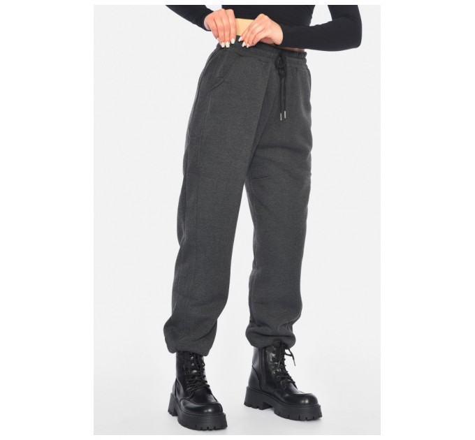 Спортивні штани жіночі на флісі темно-сірого кольору 190455L