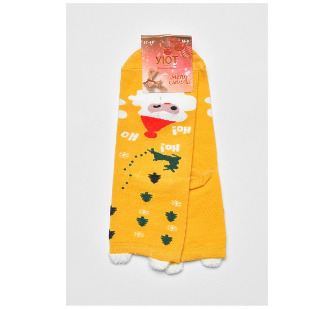 Носки женские с новогодним принтом желтого цвета 190962L