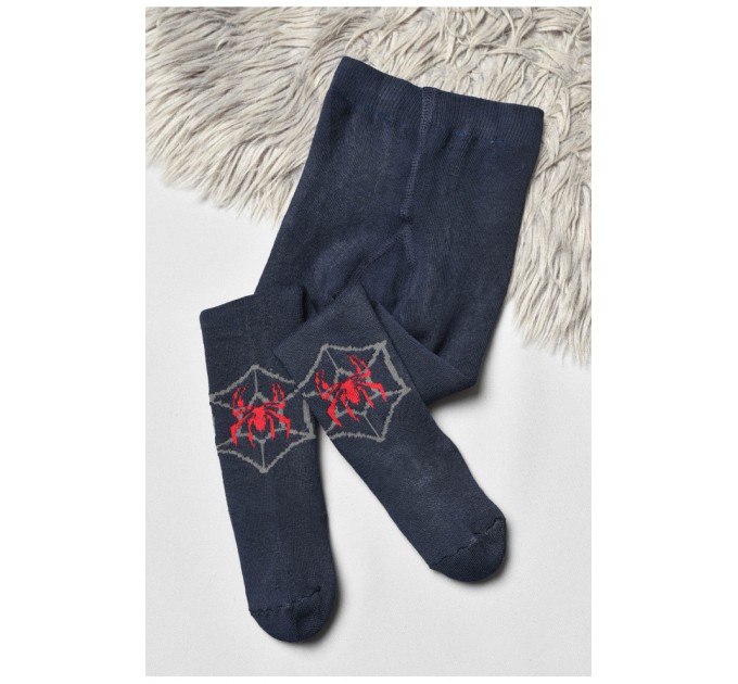 Колготи дитячі махрові для хлопчика темно-синього кольору з малюнком 191675L
