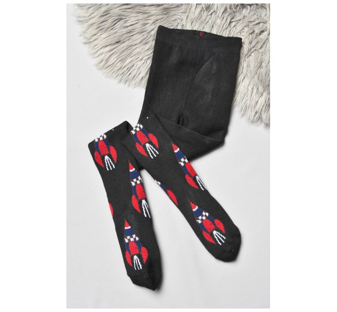 Колготи дитячі махрові для хлопчика чорного кольору з малюнком 191757L
