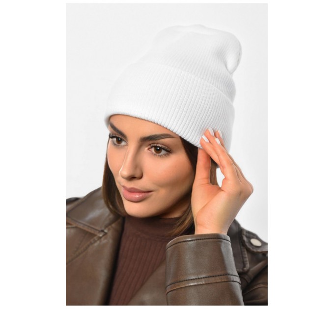 Шапка жіноча демісезонна білого кольору 191889L