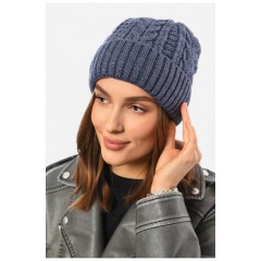 Шапка женская зимняя на флисе однотонная синего цвета 192009L