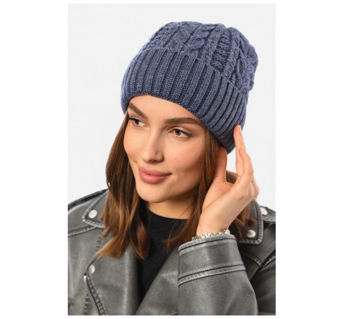 Шапка жіноча зимова на флісі однотонна синього кольору 192009L