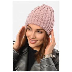 Шапка жіноча зимова на флісі однотонна рожевого кольору 192025L