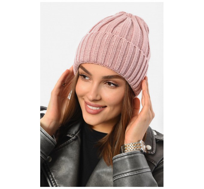 Шапка женская зимняя на флисе однотонная розового цвета 192025L