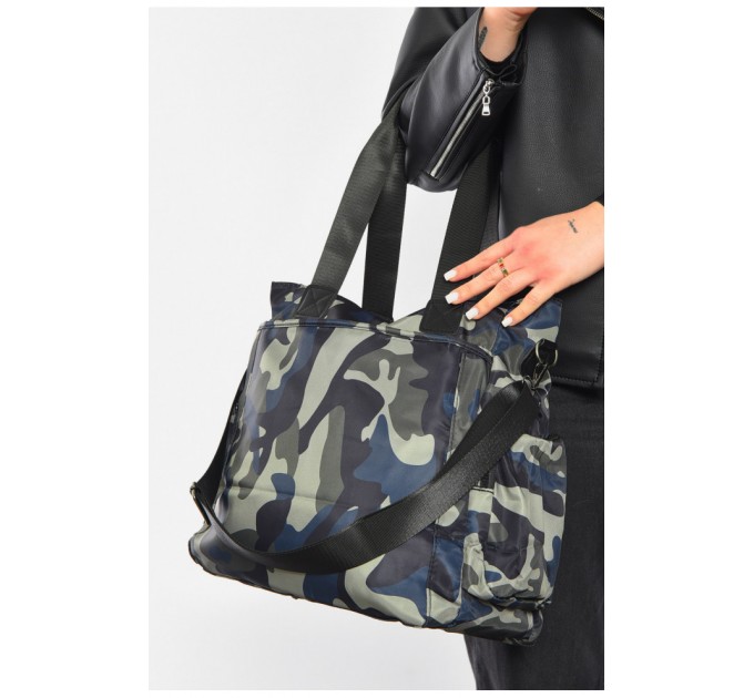 Сумка жіноча текстильна зеленого кольору з камуфляжним принтом 192094L