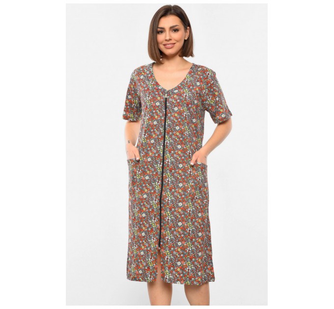 Халат жіночий напівбатальний з принтом кольору хакі 193007L