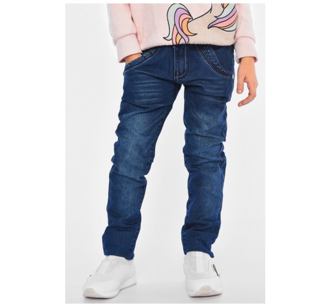 Джинсы для девочки темно-синего цвета 193054L