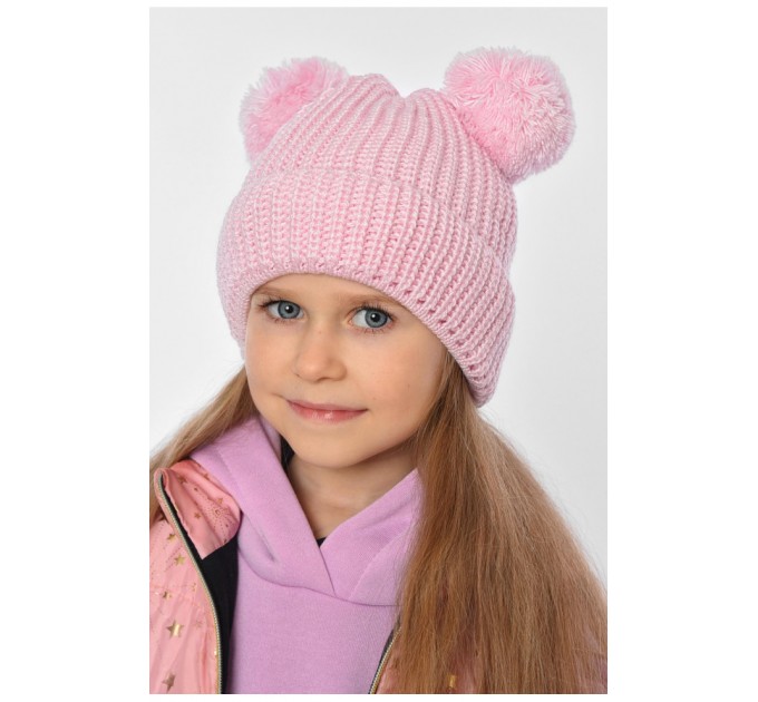 Шапка підліткова для дівчинки однотонна рожевого кольору 193181L