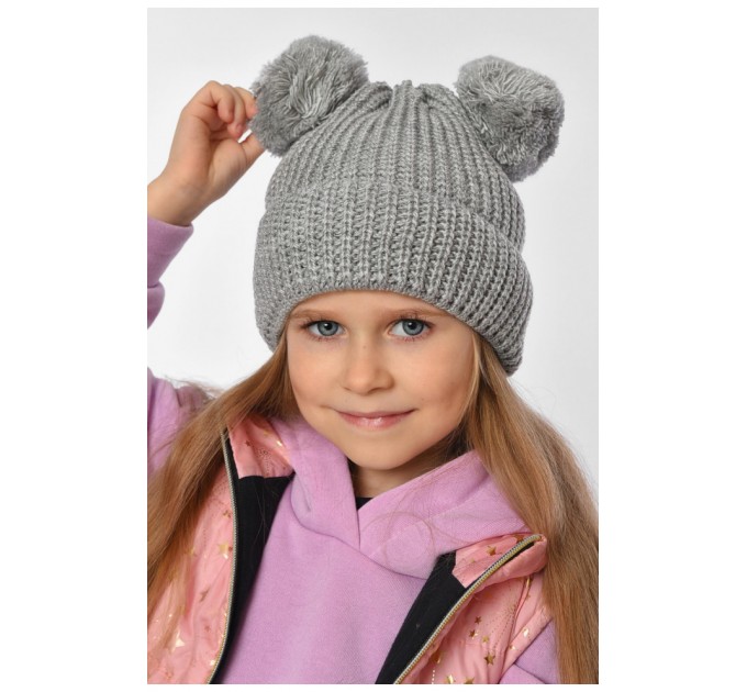 Шапка підліткова для дівчинки однотонна світло-сірого кольору 193182L