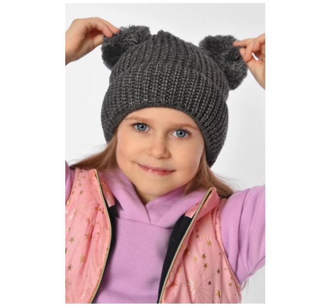 Шапка підліткова для дівчинки однотонна темно-сірого кольору 193183L