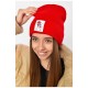 Шапка зимова підліткова з нашивкою червоного кольору 193212L