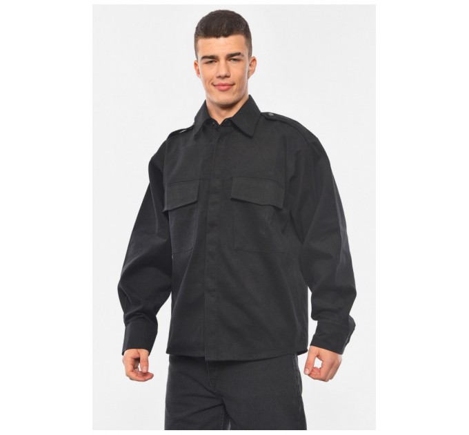 Сорочка чоловіча однотонна чорного кольору 193243L