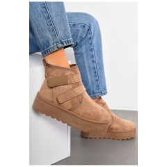 Уггі жіночі на хутрі бежевого кольору на ліпучці 194206L