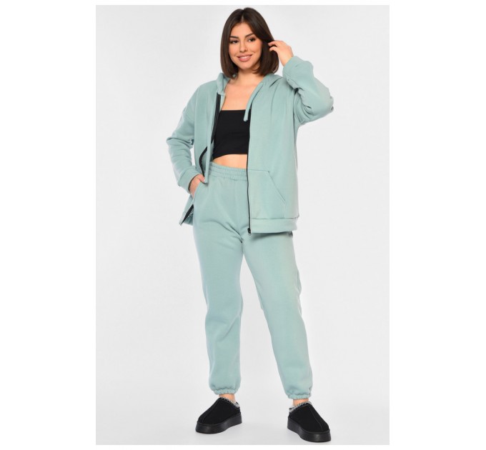 Спортивний костюм жіночий батальний на флісі м'ятного кольору 194378L