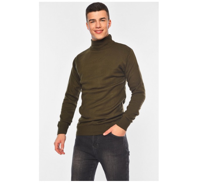 Светр чоловічий однотонний темно-зеленого кольору 194479L