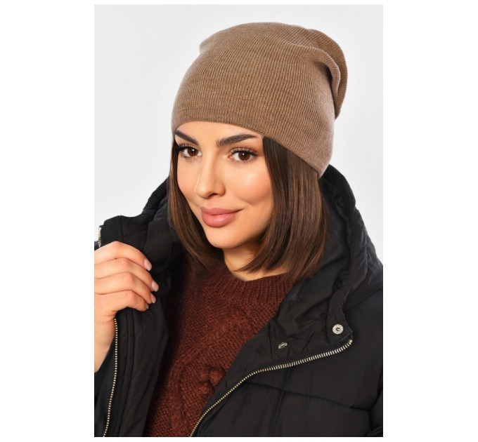 Шапка женская демисезонная коричневого цвета 194580L
