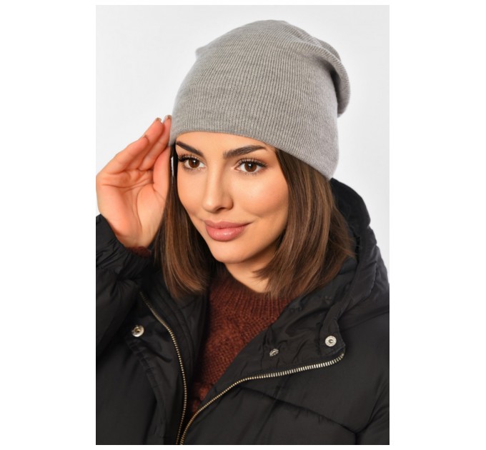 Шапка жіноча демісезонна сірого кольору 194587L
