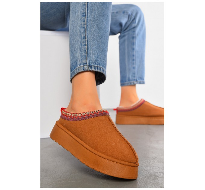 Угги без задника женские светло-коричневого цвета искусственная замша 194650L