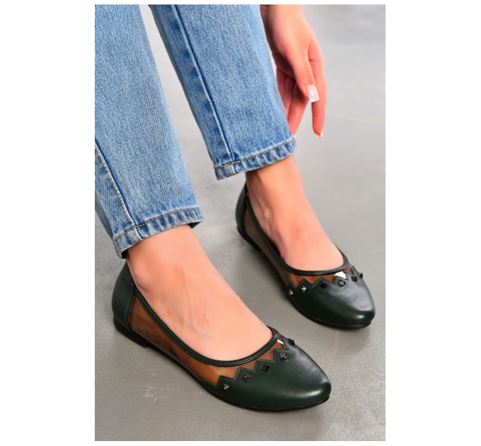 Балетки жіночі темно-зеленого кольору 195068L