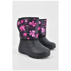 Дутики дитячі на хутрі чорного кольору з рожевими бантами 195778L