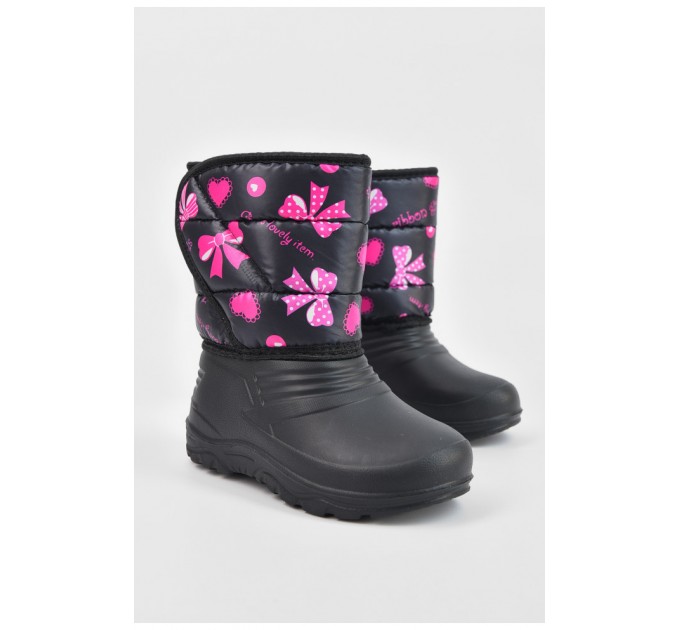 Дутики дитячі на хутрі чорного кольору з рожевими бантами 195778L