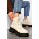Черевики жіночі зимові на хурті бежевого кольору 195816L Черевики жіночі зимові на хурті бежевого кольору 195816L