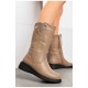 Чоботи жіночі зимові на блискавці темно-бежевого кольору 195826L