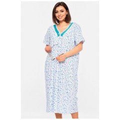 Нічна сорочка жіноча батальна білого кольору з принтом 195857L