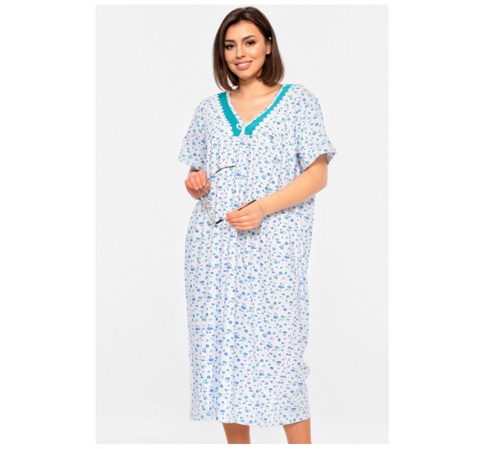 Нічна сорочка жіноча батальна білого кольору з принтом 195857L