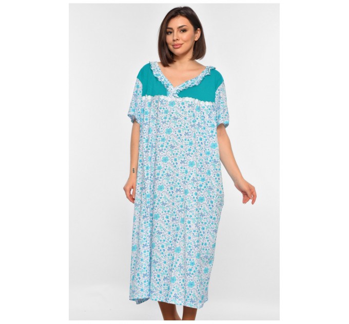 Нічна сорочка жіноча батальна білого кольору з принтом 195902L