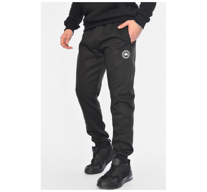 Спортивні штани чоловічі на штучному хутрі чорного кольору 196152L