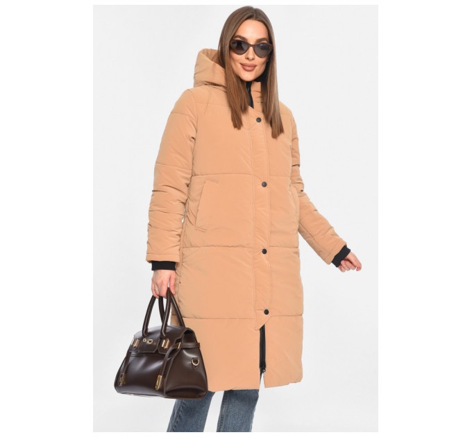 Куртка жіноча подовжена демісезонна коричневого кольору 196382L