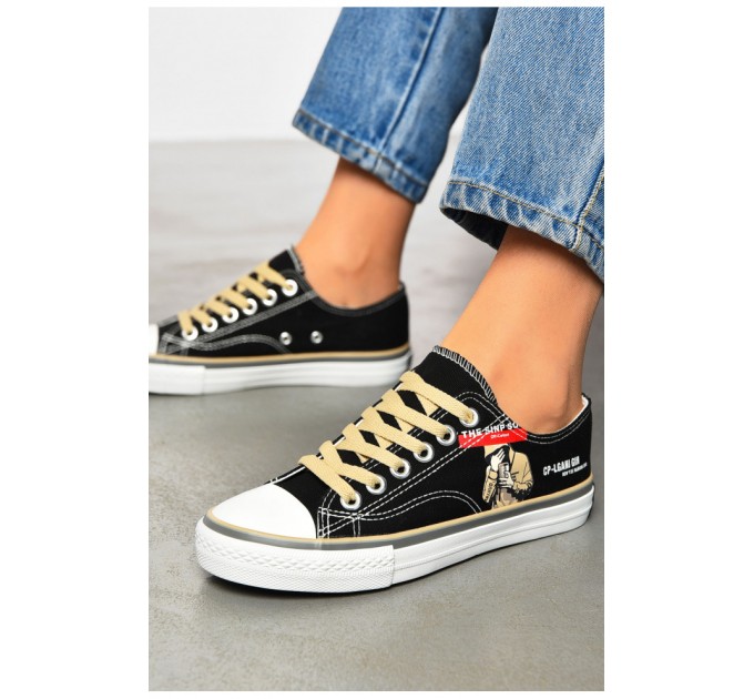 Кеды женские черного цвета на шнуровке 200094L