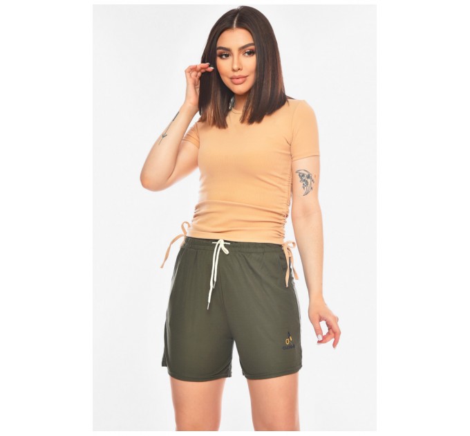 Шорти жіночі однотонні кольору хакі 200942L