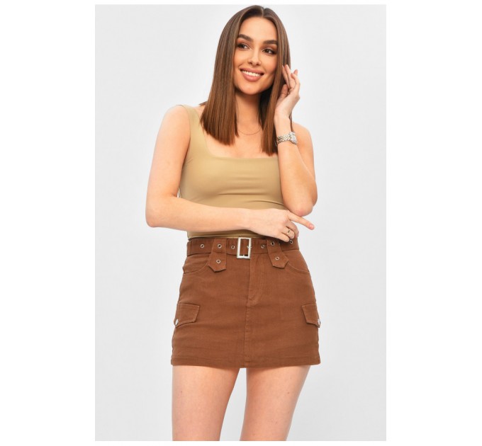 Спідниця-шорти жіноча однотонна коричневого кольору 201880L