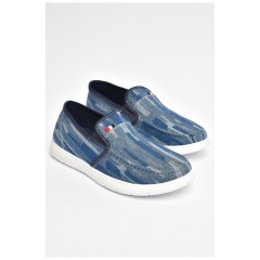 Мокасини чоловічі блакитного кольору текстиль 202839L