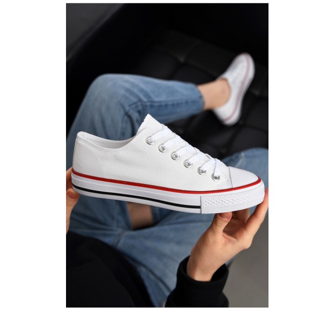 Кеди жіночі текстильні білого кольору на шнурівці 202841L