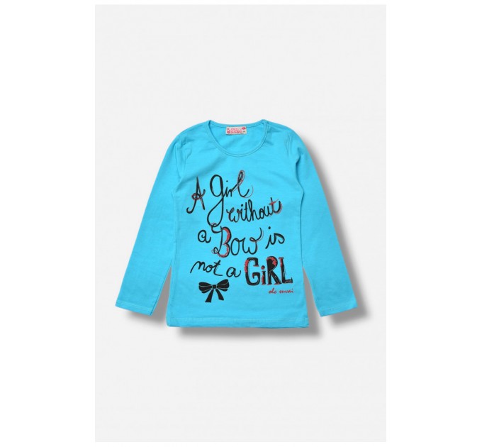 Лонгслів дитячий для дівчинки блакитного кольору на невеличкому флісі 202906L