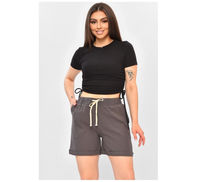 Шорты женские однотонные темно-серого цвета 203866L