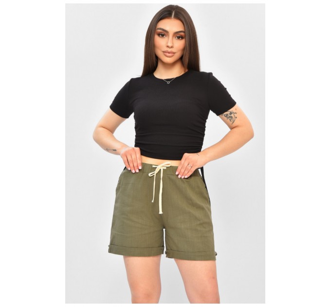 Шорти жіночі однотонні кольору хакі 203867L