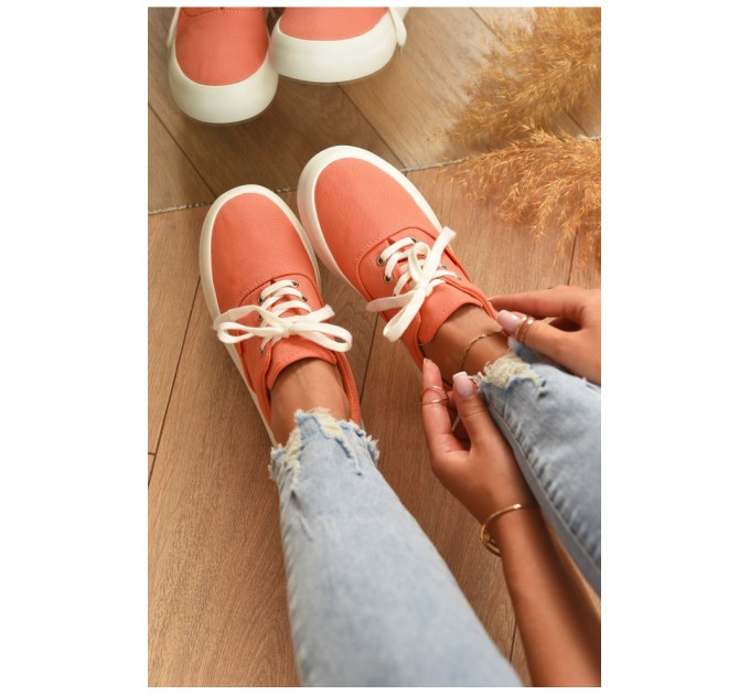 Кеды женские персикового цвета на шнуровке 204393L