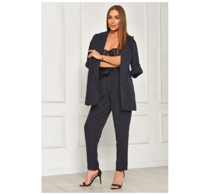 Костюм жіночий однотонний темно-синього кольору 204687L