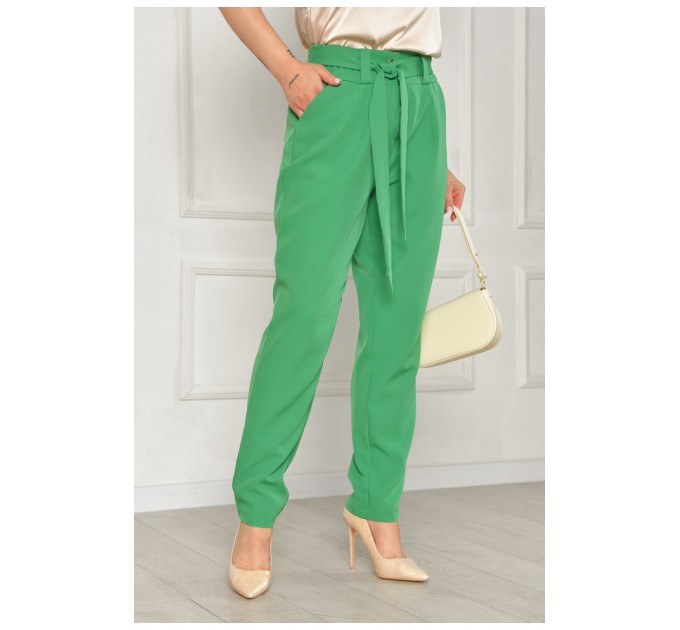 Штани жіночі однотонні зеленого кольору 204691L