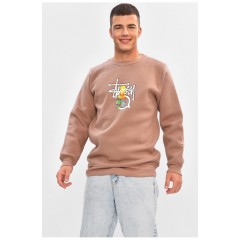 Світшот чоловічий на флісі кольору мокко з принтом 205020L